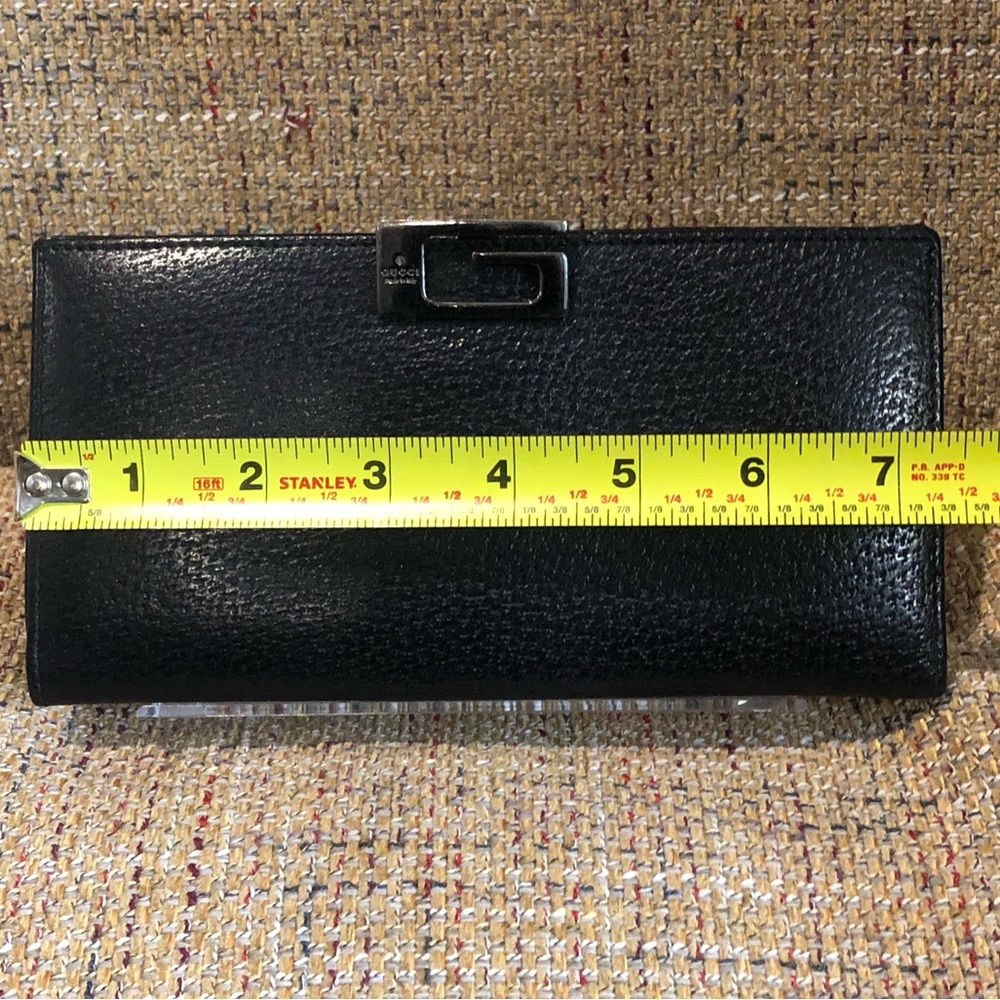 RARE GUCCI Black Lambskin Trifold Long Wallet with Silver G Clasp Vintage - Picture 8 of 17